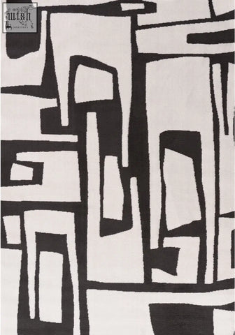 Black and white abstract geometric rug with bold modern lines in dark grey loft abstract dark style