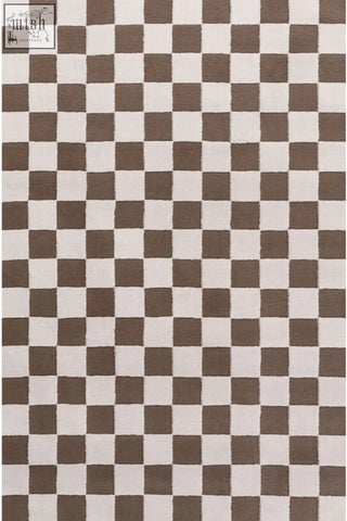 Loft checkerboard brown rug with a brown and white checkered pattern and textured woven surface perfect for any room