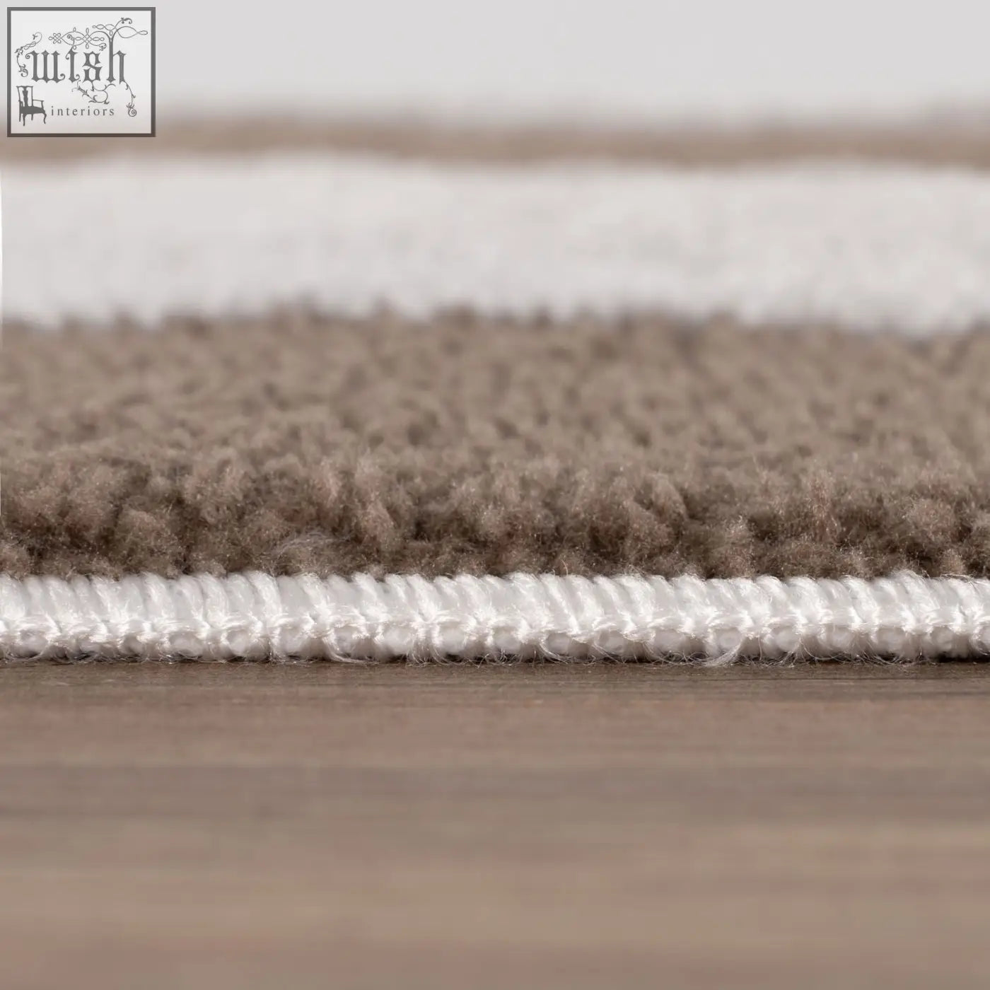 Beige and white striped loft checkerboard brown rug with plush textured surface and neatly finished edges