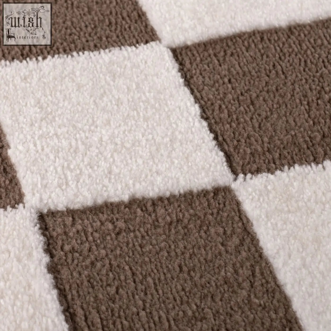 Brown and white plush loft checkerboard brown rug with a soft textured surface and cozy checkerboard pattern