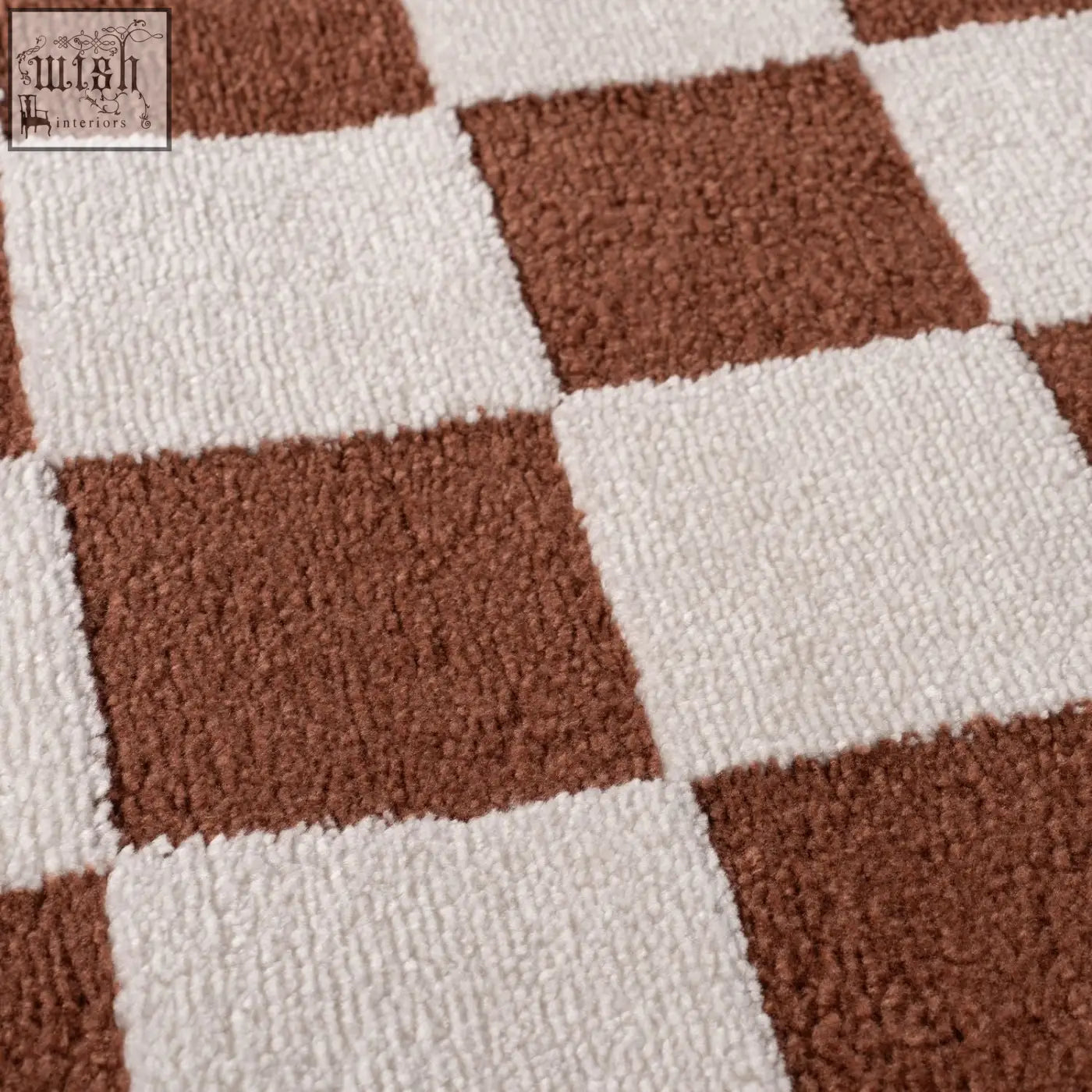 Brown and cream checkered plush bath mat from loft checkerboard terra rug for cozy bathroom comfort