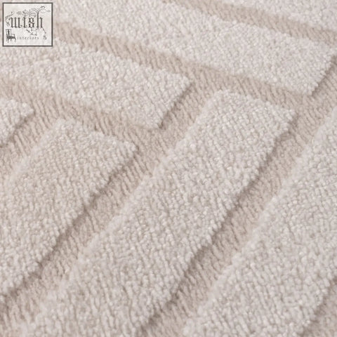Beige textured bath mat chevron cream rug with plush looped pile and diagonal ribbed pattern for cozy spaces