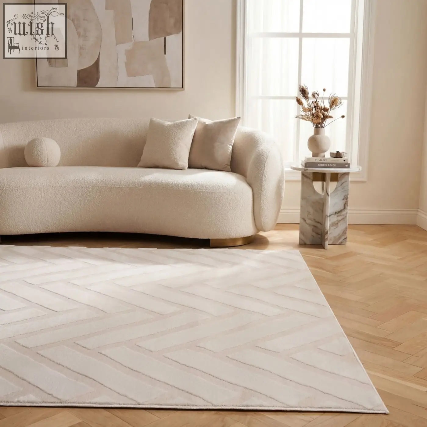 Loft chevron cream rug with soft textured surface and cream herringbone pattern perfect for cozy spaces