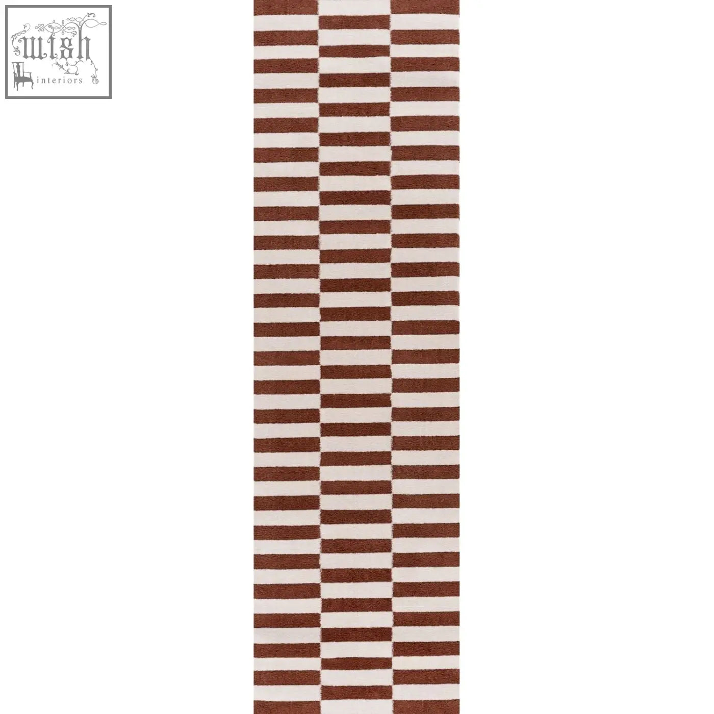 Loft striped terra rug with brown and cream horizontal stripes and a textured woven design in a rectangular shape