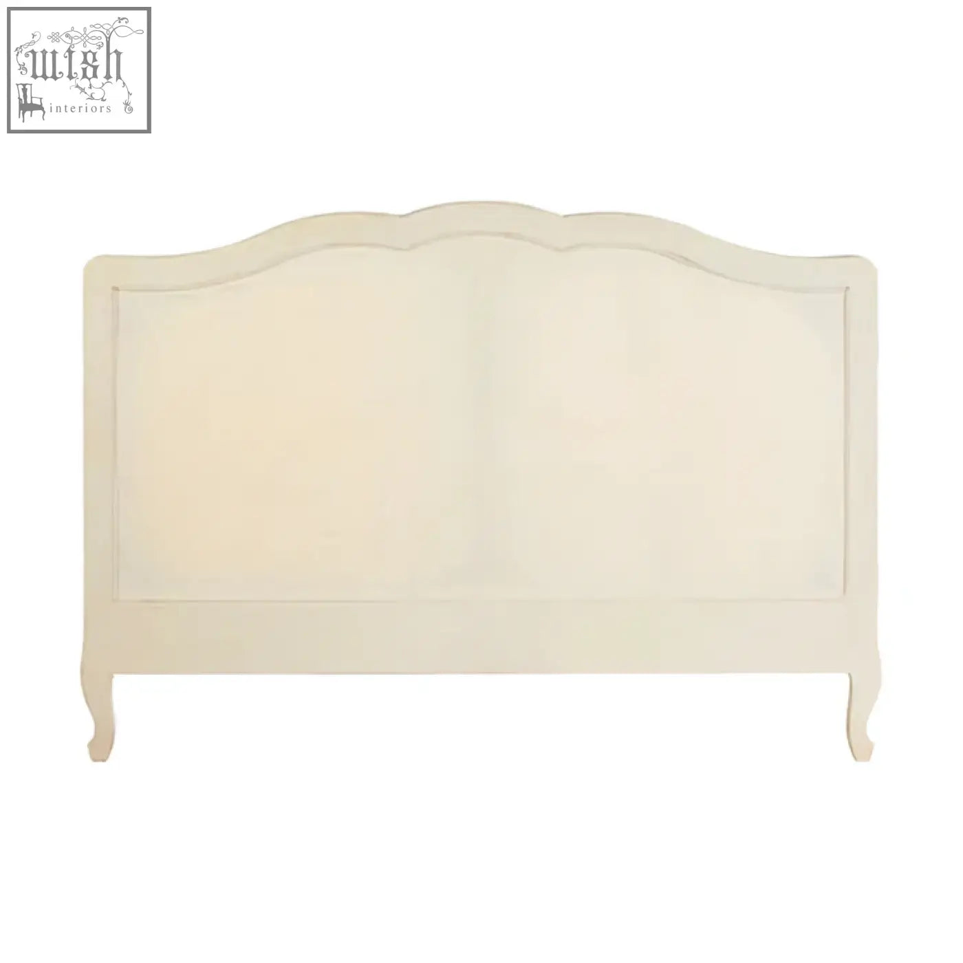 Cream-colored bayur wood headboard with curved top and ornate legs for loire white kingsize white kingsize bed