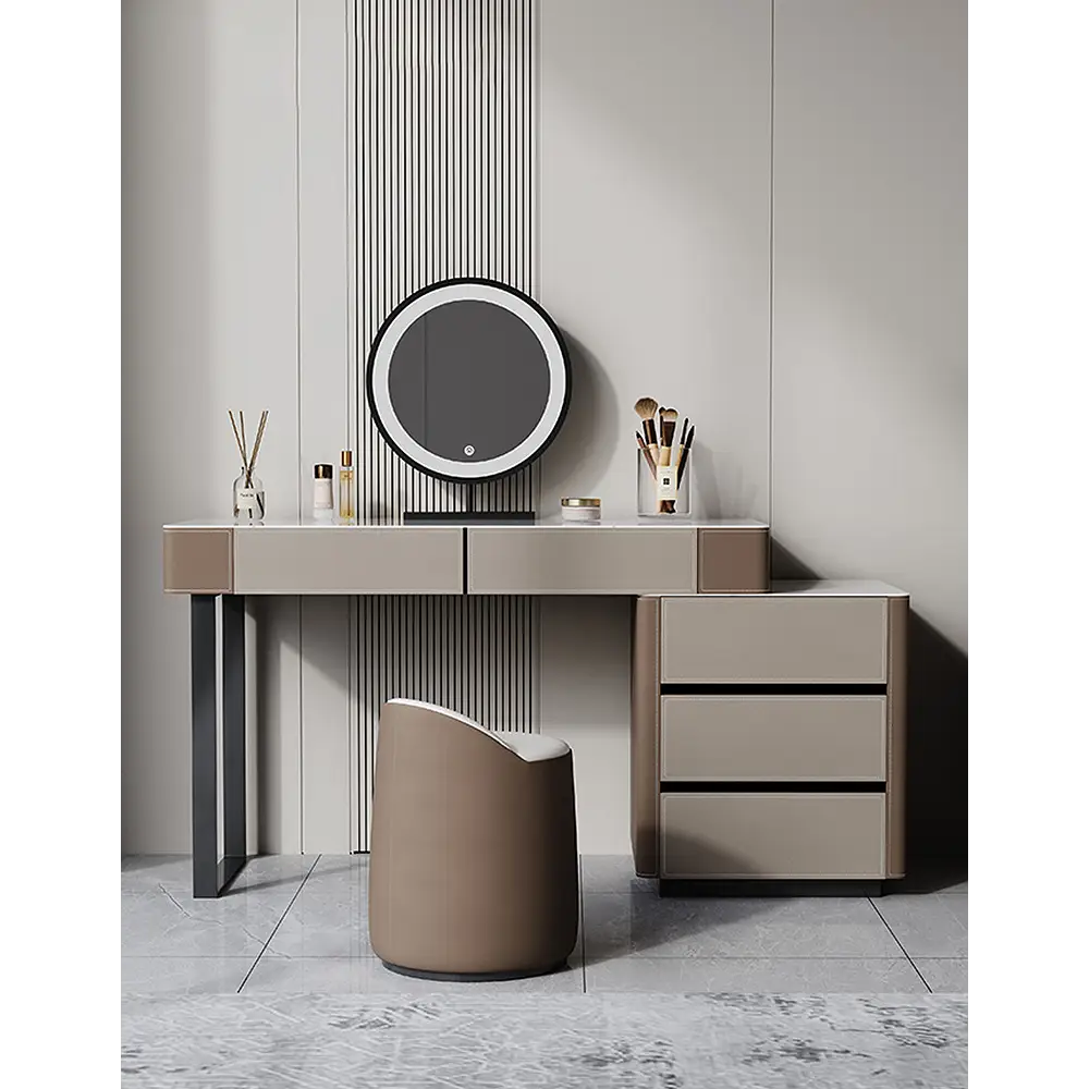 Lola Vintage Dressing Table With Chest Of Drawers & LED Mirror