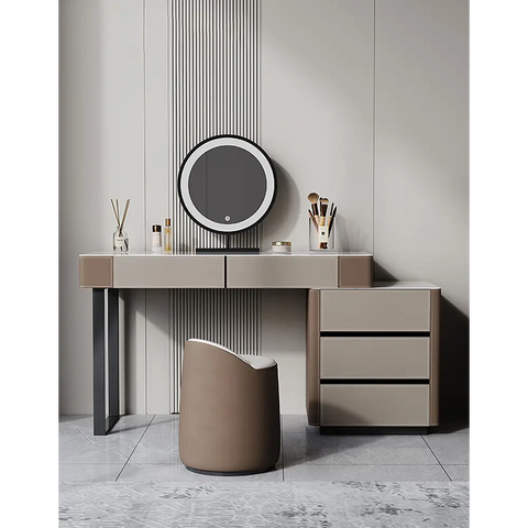 Lola Vintage Dressing Table With Chest Of Drawers & LED Mirror