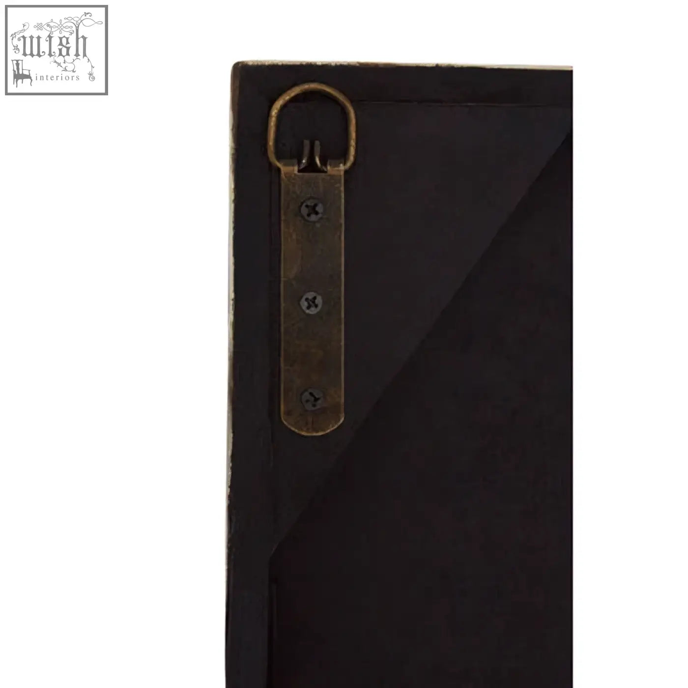 Black framed lombok wall mirror with brass colored metal hanging bracket for stylish wall decor
