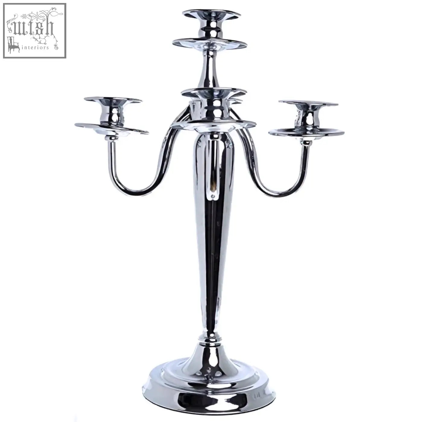 Shiny chrome solid brass arms candelabra with elegant curved arms and fluted base from london boutique centerpieces