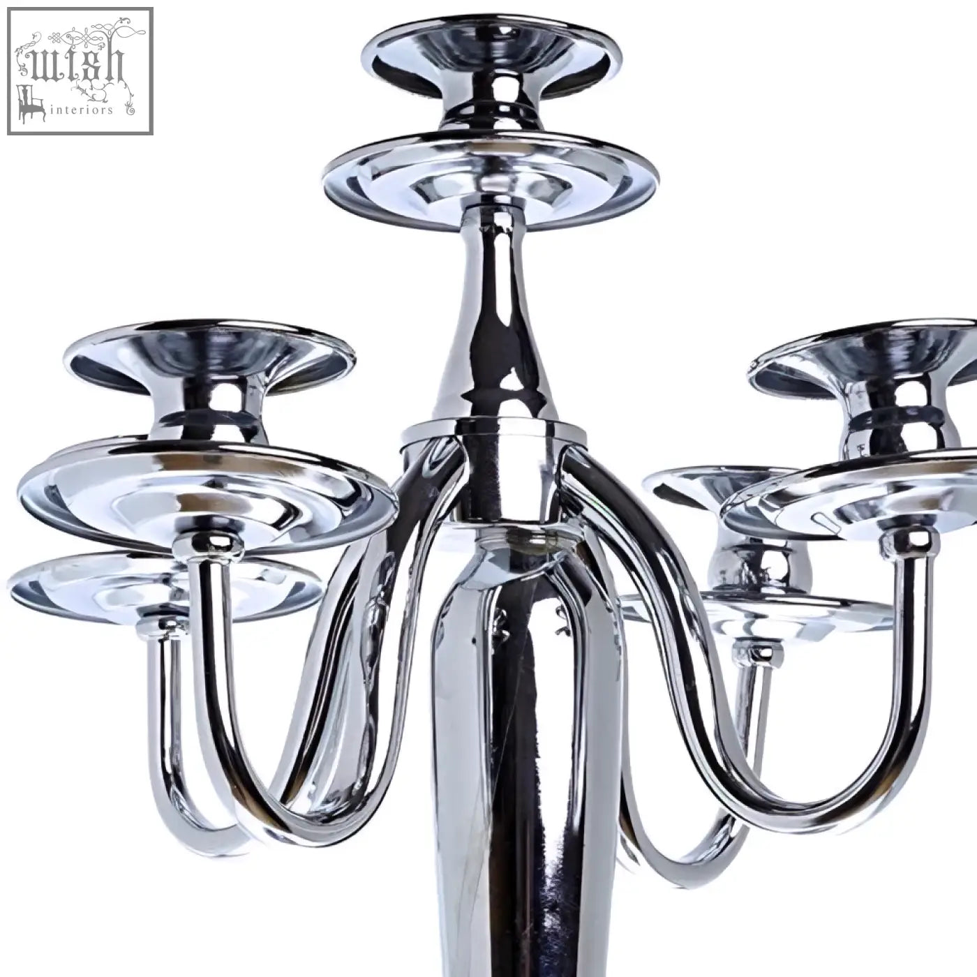 Chrome finished five armed solid brass arms candelabra from london boutique perfect for weddings and centerpieces
