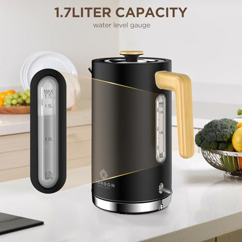 Black and gold london boutique electric kettle with stainless steel base handle and cordless fast boil feature