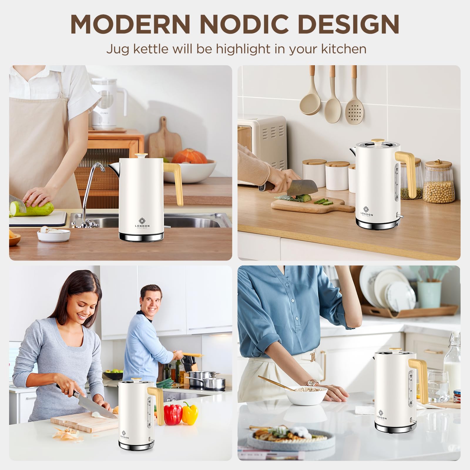 White london boutique electric kettle with stainless steel base cordless fast boil electric kettle with wood effect