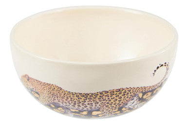 Cream-colored ceramic london leo large bowl with detailed leopard print design on the lower half