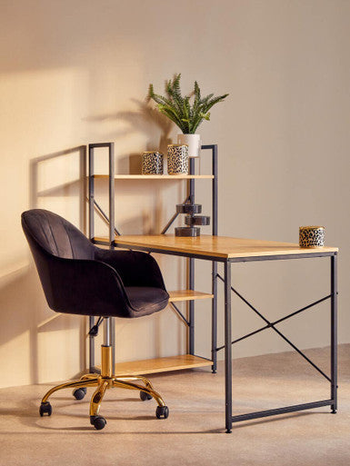 Black upholstered office chair with gold-tone base and casters from london leo small canister collection