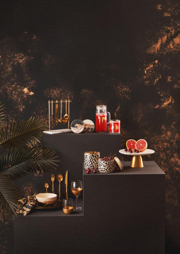 Gold-toned ceramic london leo small canister bowl with glossy finish and subtle textured pattern