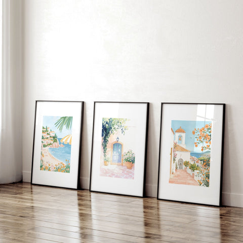 Long Rectangular Wall Decor | Set of 3 Beach Decor Wall art Prints