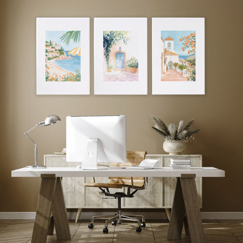 Long Rectangular Wall Decor | Set of 3 Beach Decor Wall art Prints