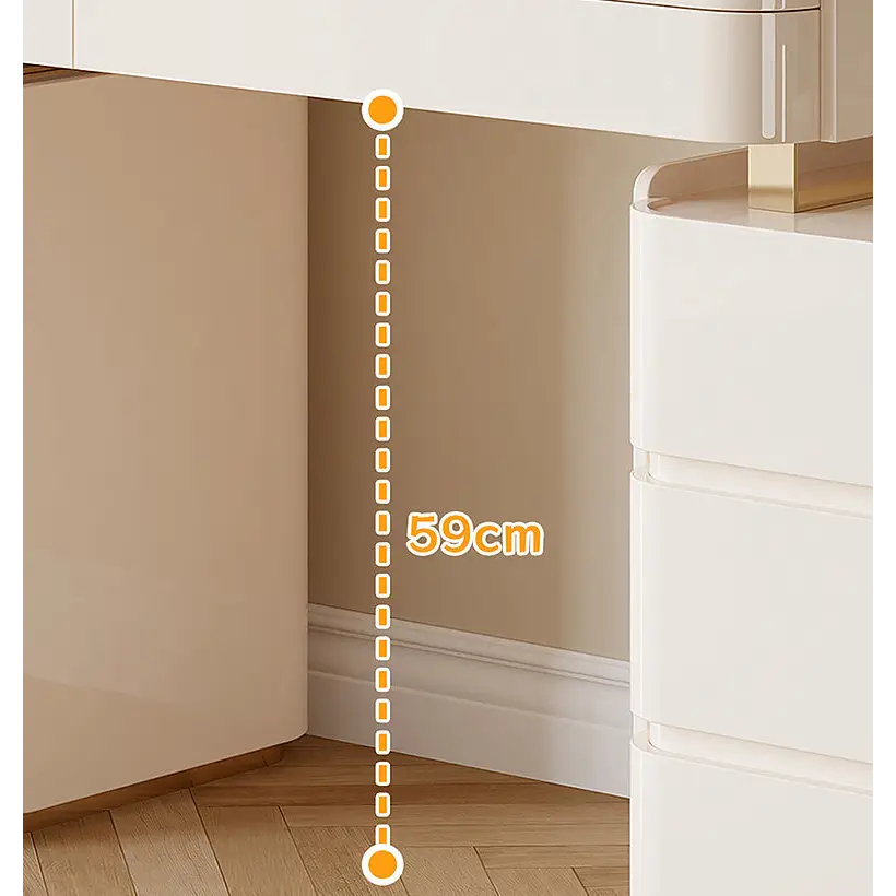 López Dressing Table With 2 Side Cabinets & LED Mirror and Stool Cream