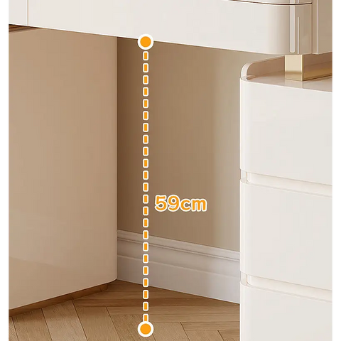 López Dressing Table With 2 Side Cabinets & LED Mirror and Stool Cream