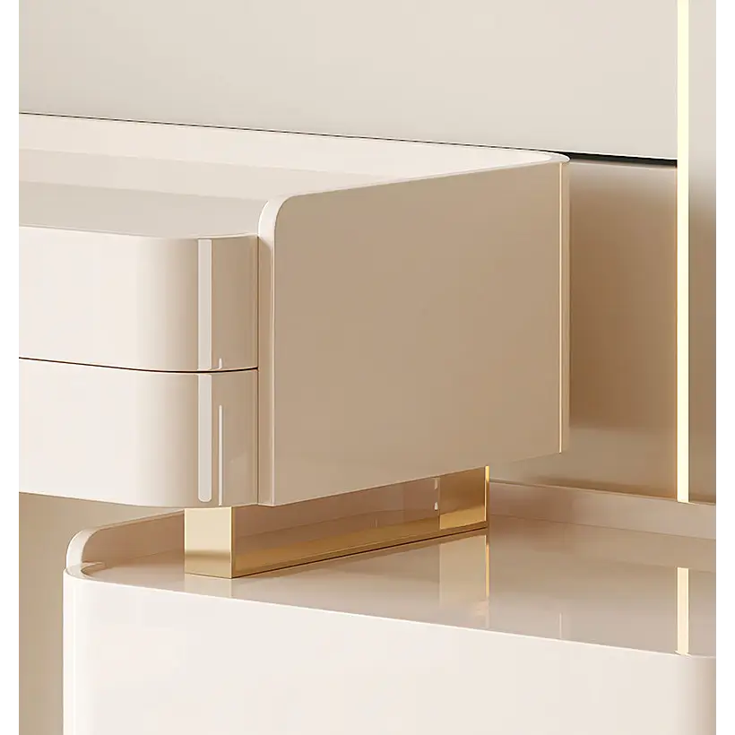 López Dressing Table With 2 Side Cabinets & LED Mirror and Stool Cream