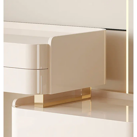 López Dressing Table With 2 Side Cabinets & LED Mirror and Stool Cream