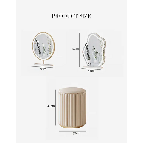 López Dressing Table With 2 Side Cabinets & LED Mirror and Stool Cream