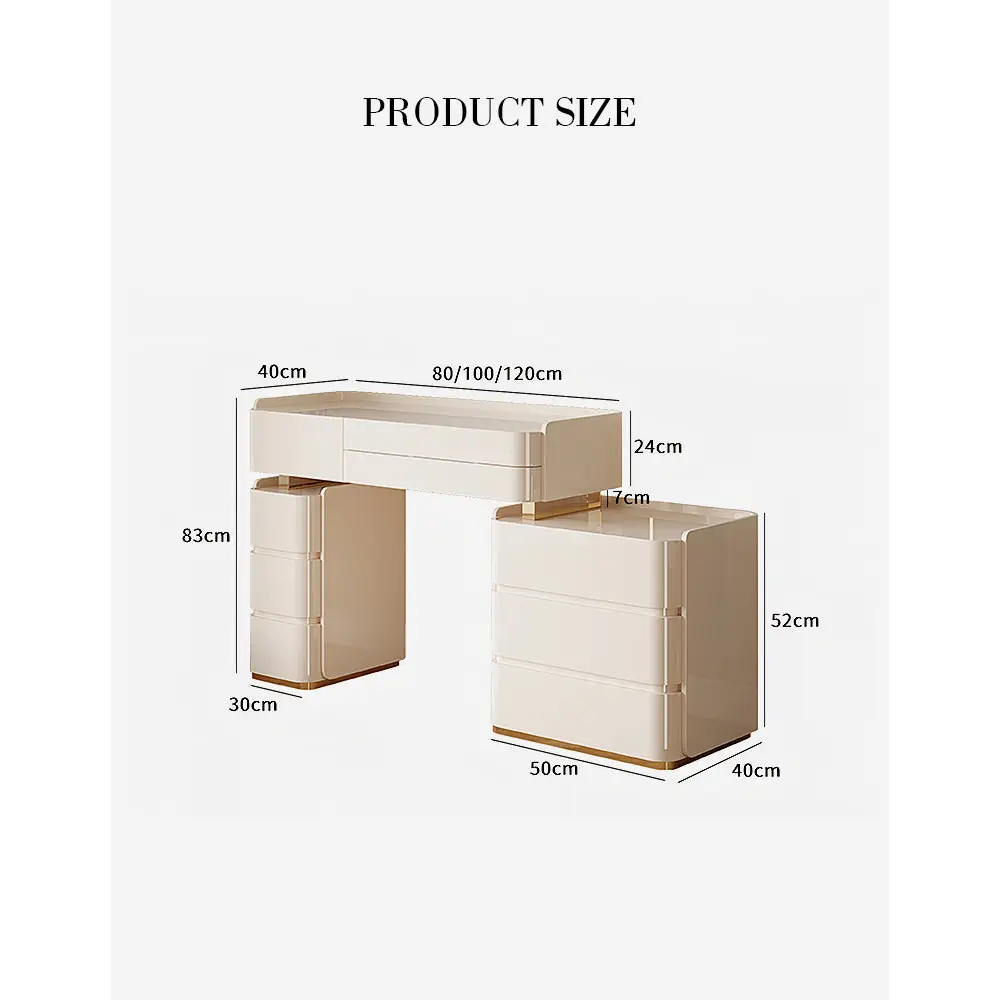 López Dressing Table With 2 Side Cabinets & LED Mirror and Stool Cream