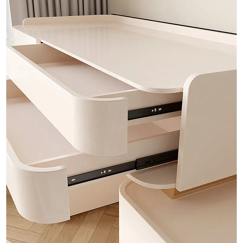 López Dressing Table With 2 Side Cabinets & LED Mirror and Stool Cream