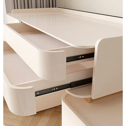 López Dressing Table With 2 Side Cabinets & LED Mirror and Stool Cream