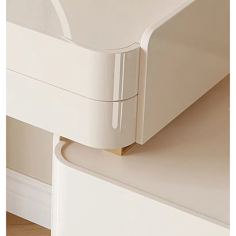 López Dressing Table With 2 Side Cabinets & LED Mirror and Stool Cream