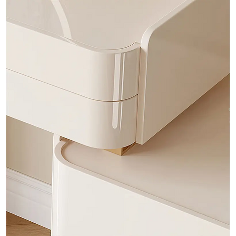 López Dressing Table With 2 Side Cabinets & LED Mirror and Stool Cream