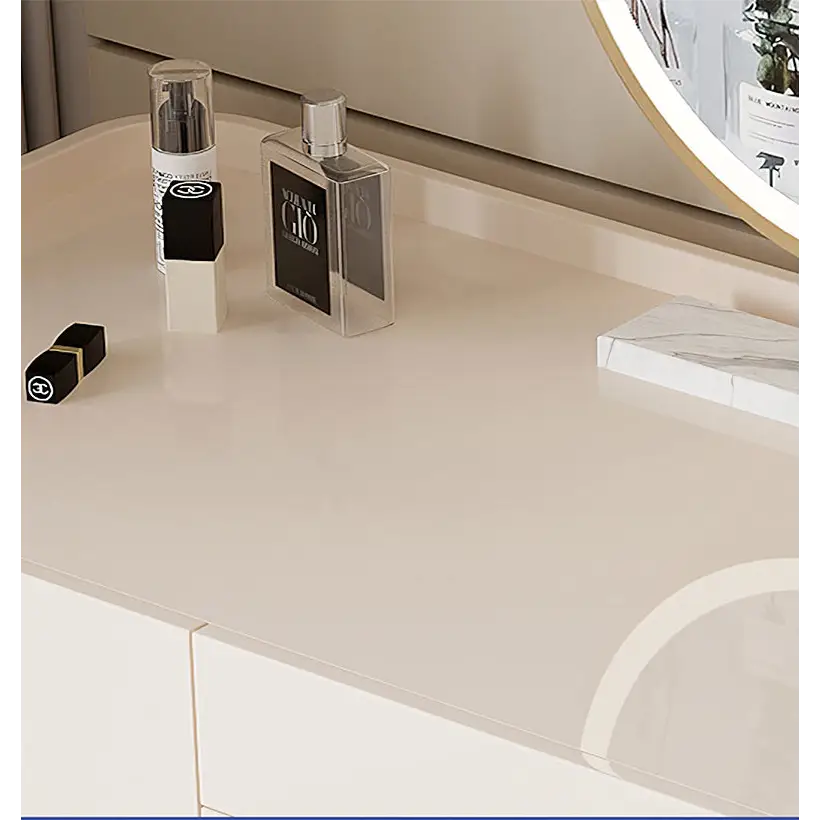 López Dressing Table With 2 Side Cabinets & LED Mirror and Stool Cream