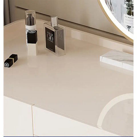 López Dressing Table With 2 Side Cabinets & LED Mirror and Stool Cream