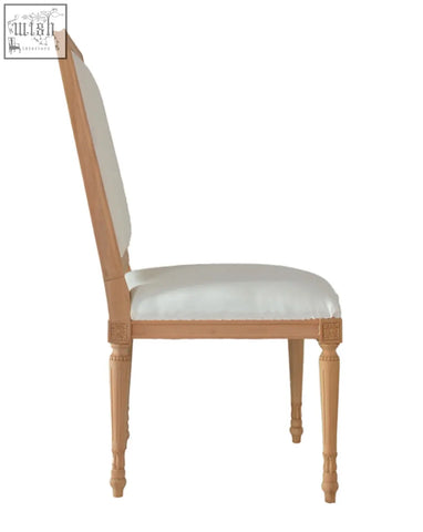 Light oak louis xvi chair with white upholstered seat and backrest hand made for elegant seating