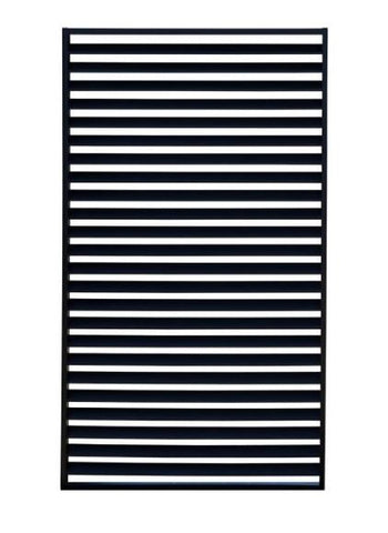 Louvre side panels for pergola in black large with black and white horizontal striped radiator design