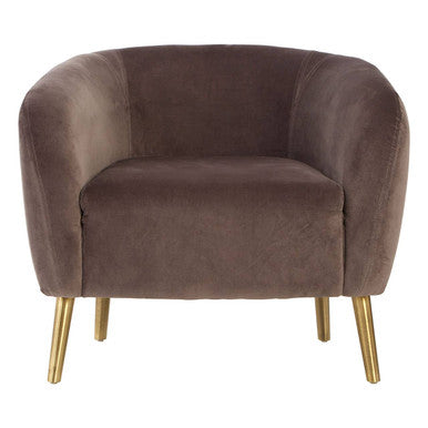 Brown velvet round armchair with gold tone legs perfect for stylish grey velvet round seating