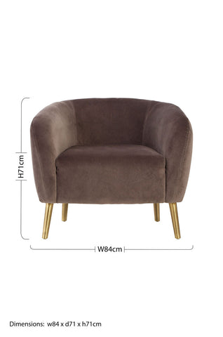 Brown velvet round armchair with gold tone legs in louxor grey velvet round style perfect for cozy seating