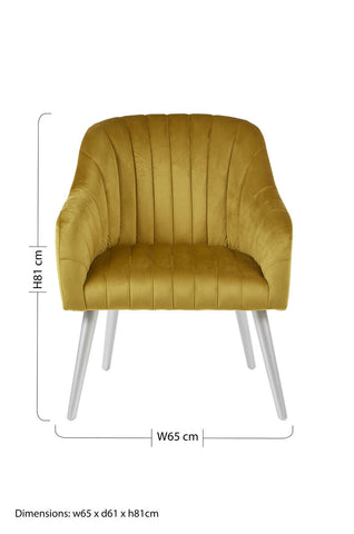 A louxor mustard fabric armchair in mustard yellow velvet with vertical pleats and slender silver legs