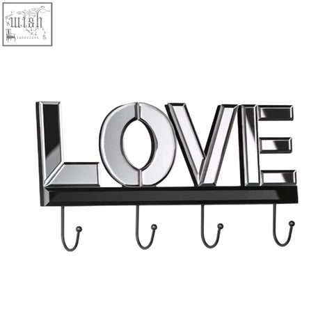Chrome finished love mirrored hook wall hanger with five curved hooks for easy wall organization