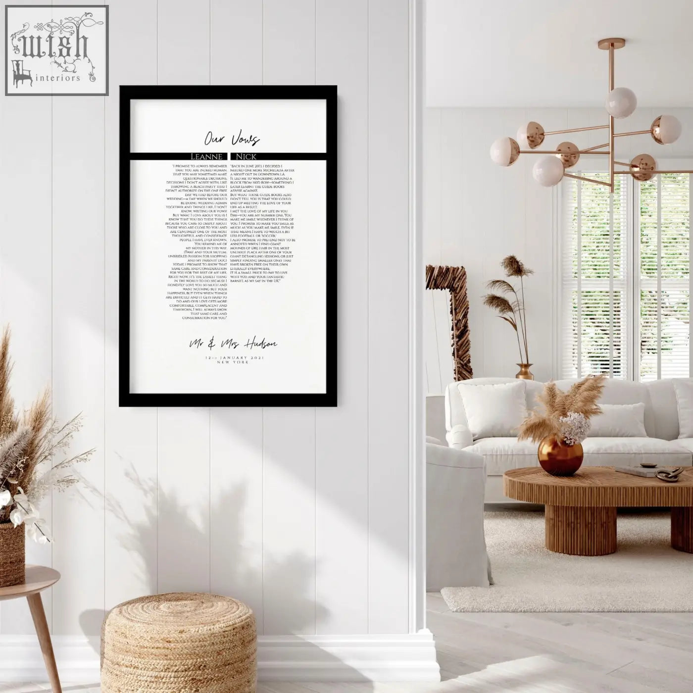 Black-framed our vows wedding vow wall art with elegant white text minimalist love prints art print for anniversary gift