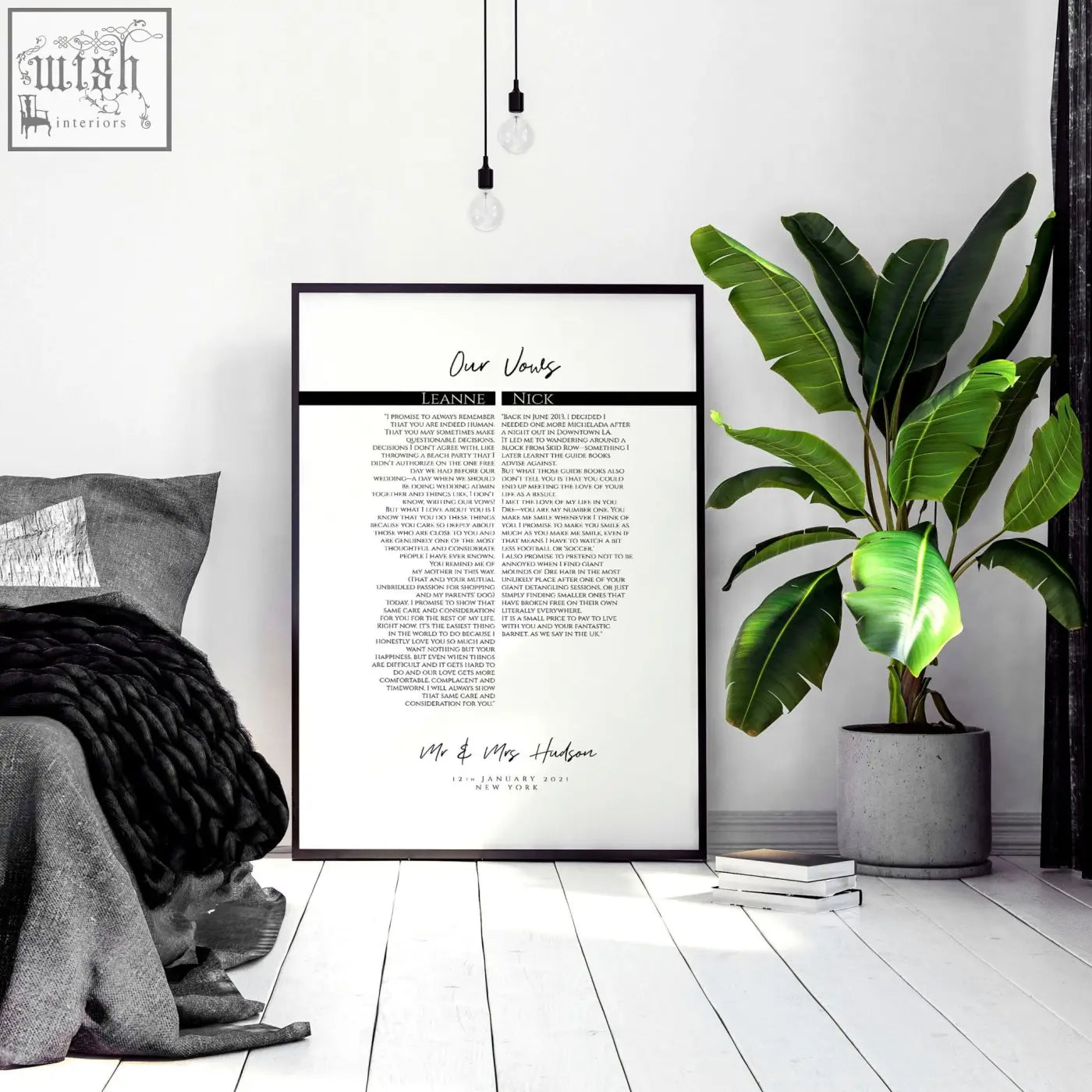 Black-framed wedding vow art print with elegant cursive love prints design perfect as anniversary wall art gift