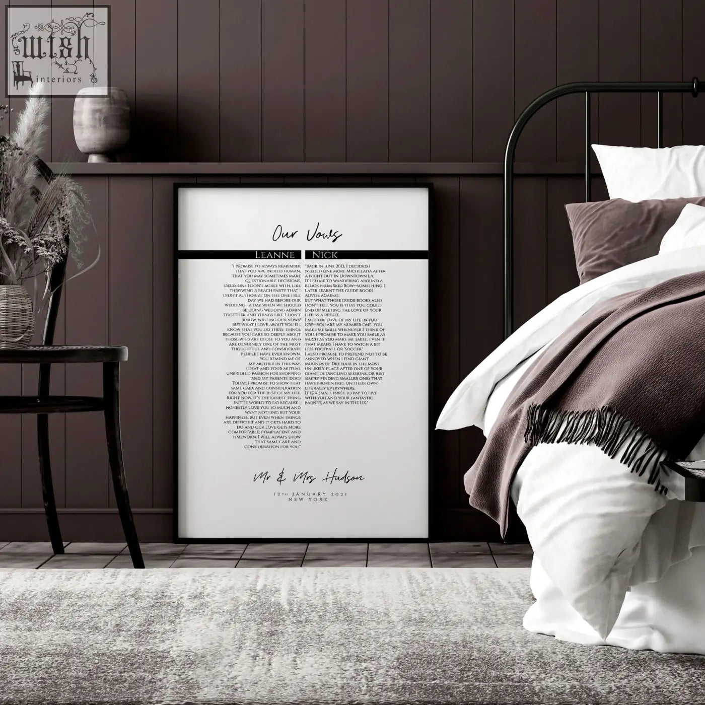 Black-framed wall art love prints wedding vow print with white background and elegant cursive script art print for anniversary