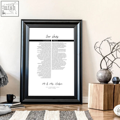 Black framed wall art print featuring minimalist black and white love prints with elegant cursive script for weddings