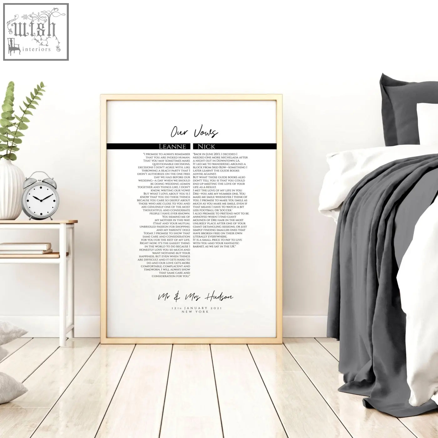 Minimalist wooden-framed love prints wall art with personalized black text art print signed mr and mrs hudson january 18 2021