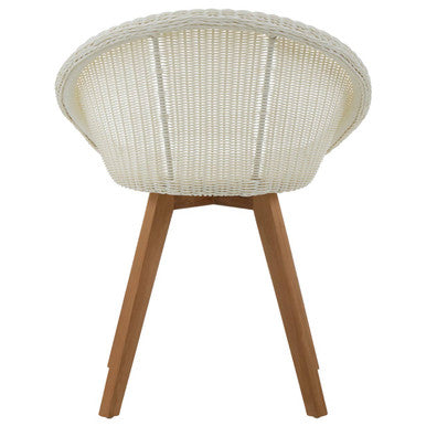Lovina white rattan effect dining chair with white woven wicker and wooden legs perfect for rattan effect dining rooms