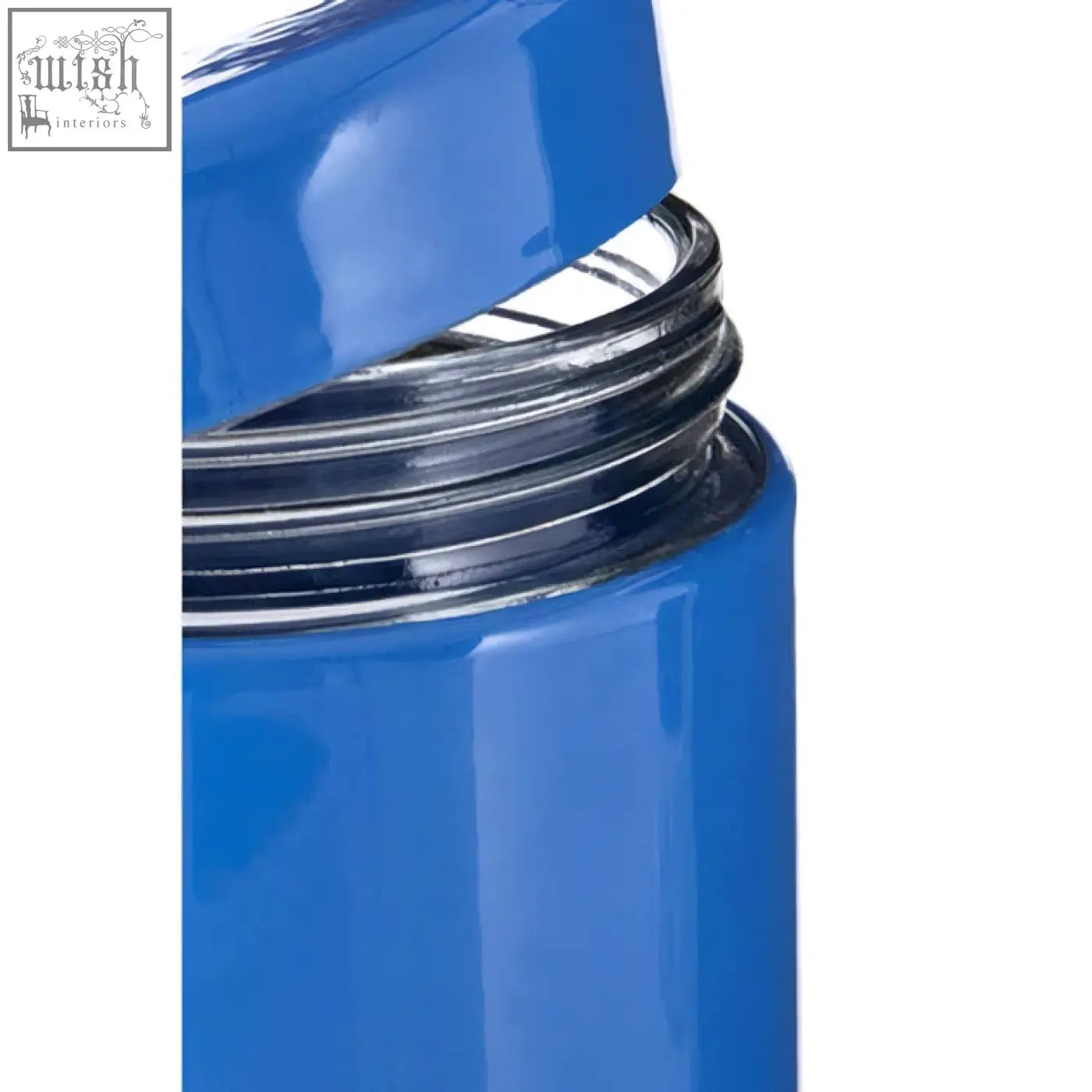 Blue metallic water bottle with steel wrap and screw-on lid in luca blue steel wrap glass storage jar 800ml style