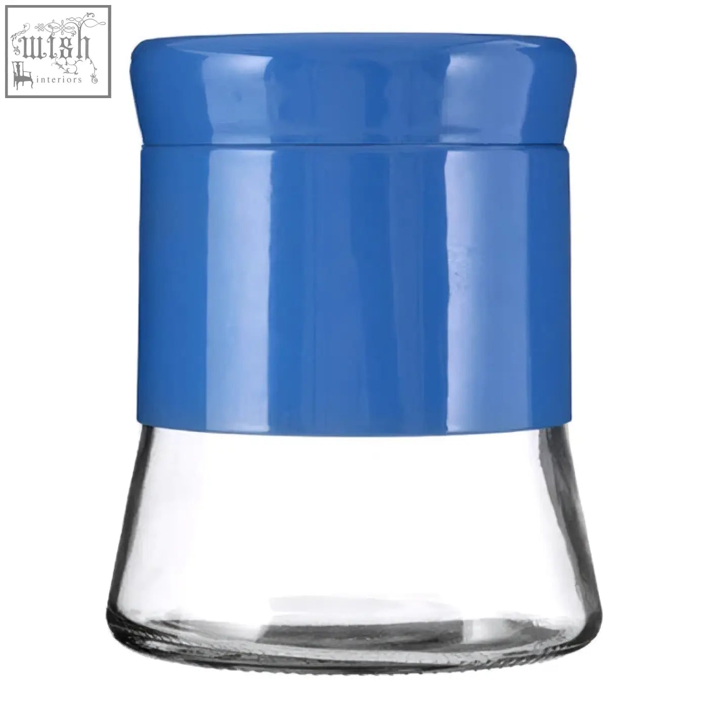 Blue plastic lid on clear glass spice jar for Luca blue steel wrap glass storage jar 800ml container