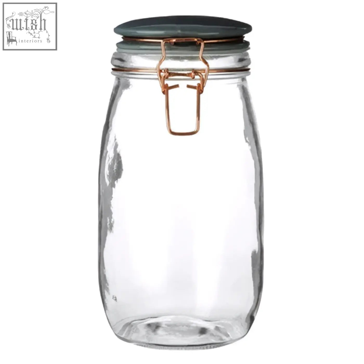 Clear glass jar with dark green lid and rose gold clasp in 1500ml retro pastel style for stylish storage