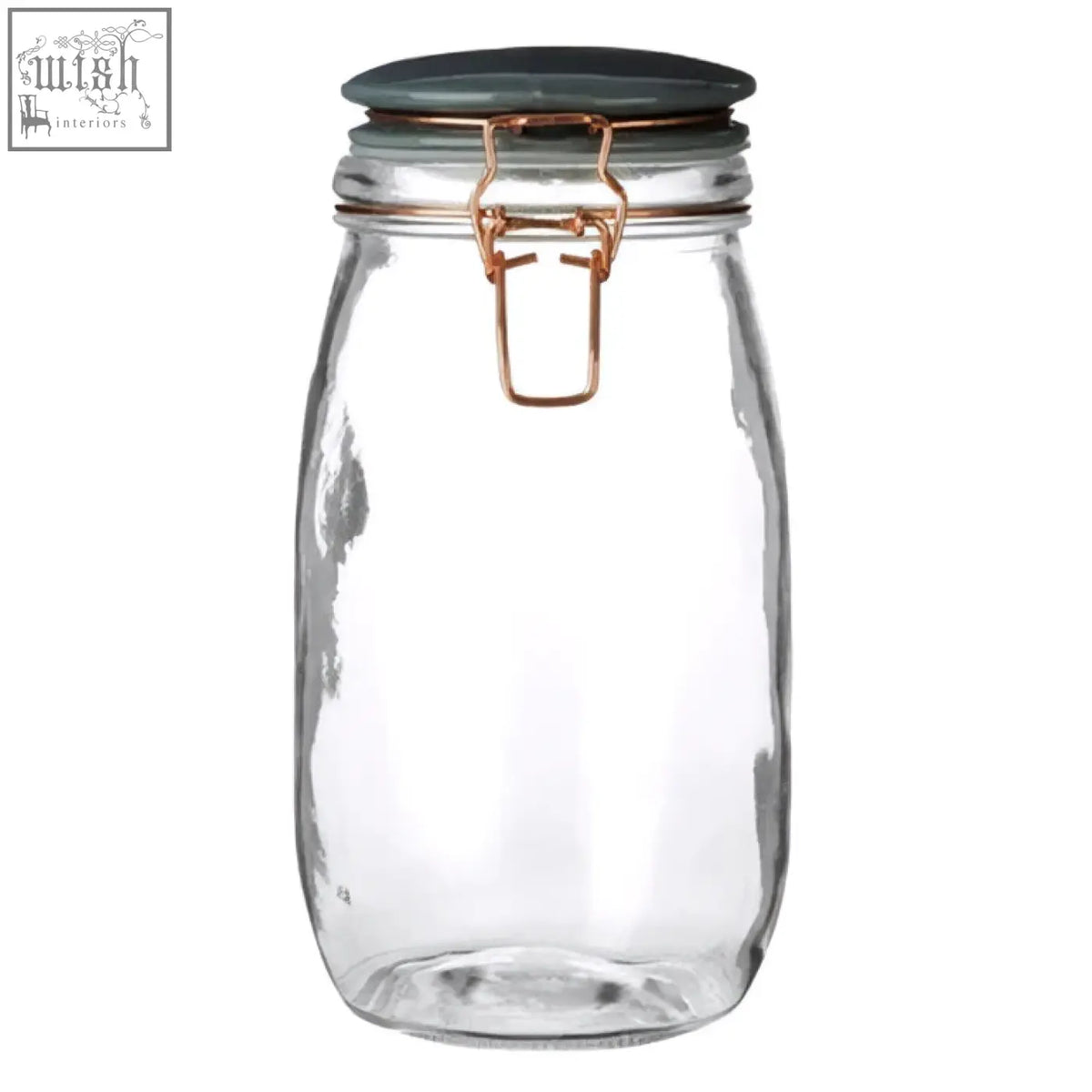 Clear glass jar with dark green lid and rose gold clasp in 1500ml retro pastel style for stylish storage