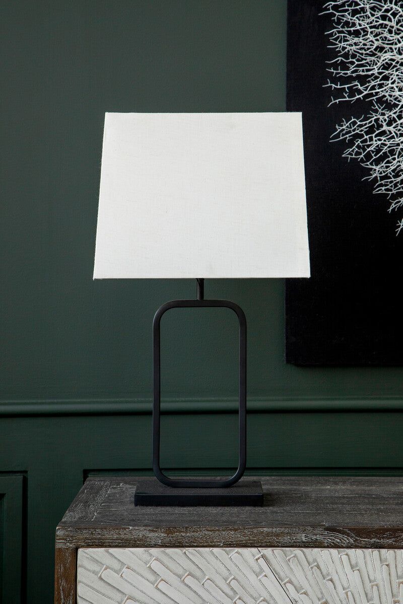 Black metal table lamp with rectangular white fabric shade from lucas natural and black table lamp collection